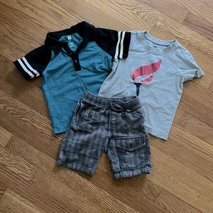 3t blue Tea short sleeve, collared shirt, shorts bundle